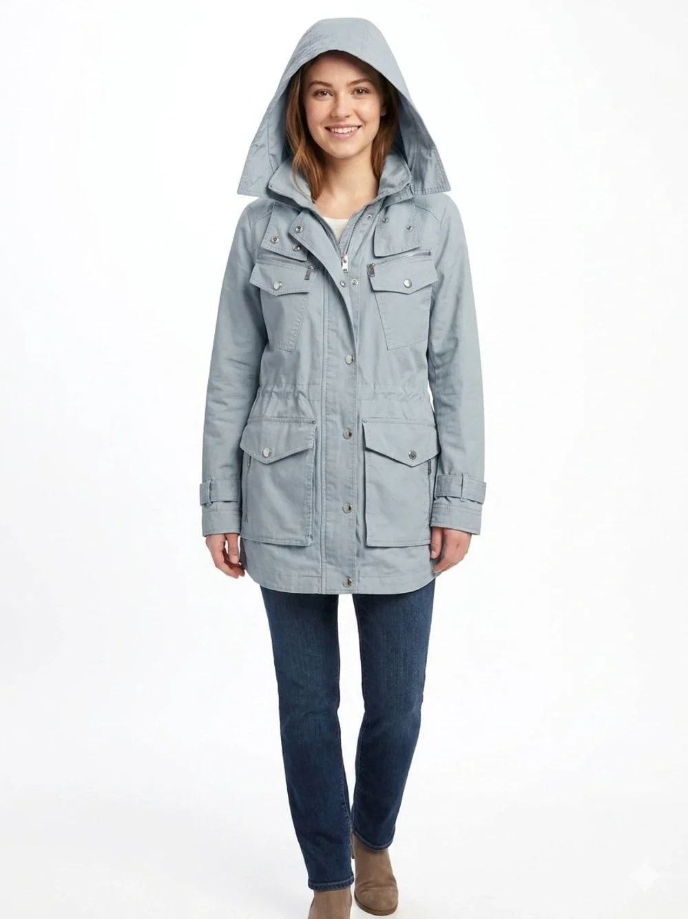 Michael Kors Light Blue Hooded Utility Jacket
